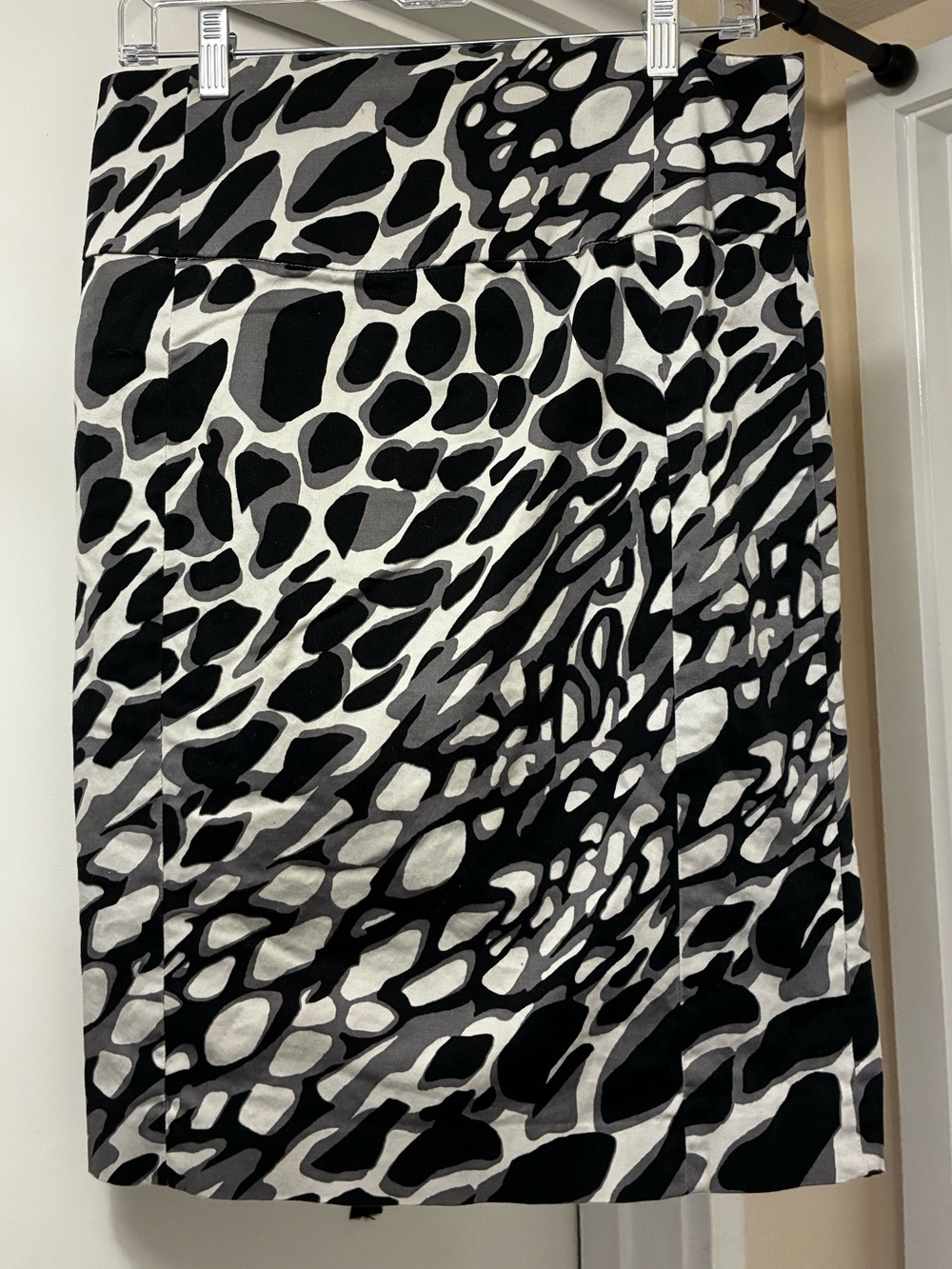 Bold Statement Knee Length Animal Print Skirt in Black White and Grey